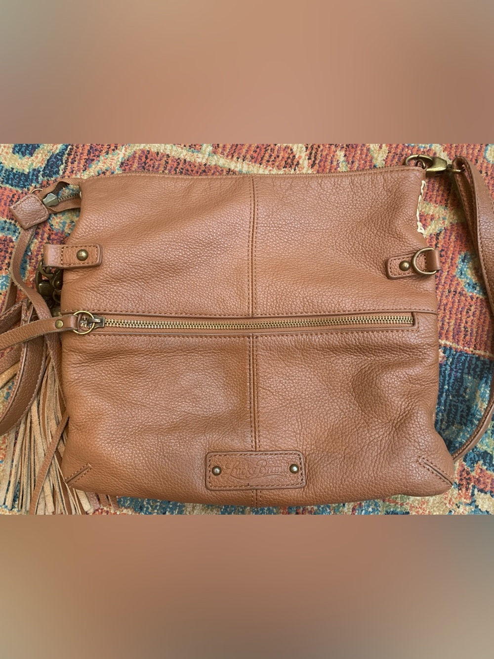 Lucky Brand Cognac Leather Crossbody Bag with Gold Hardware